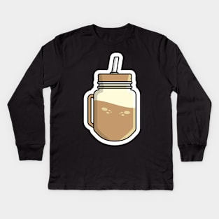 Chocolate Juice in Jar Mug with Drinking Straw Sticker vector illustration. Food and drink object icon concept. Healthy fitness sweet organic summer shake sticker design logo. Kids Long Sleeve T-Shirt